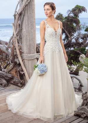 Ivory Lace Tulle Open Back Simple Elegant Wedding Dress